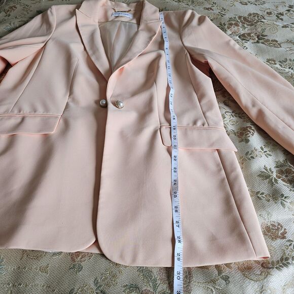 Calvin Klein Faux Pearl Button Open Front Blazer Peach Size 14 NWT - Picture 5 of 10